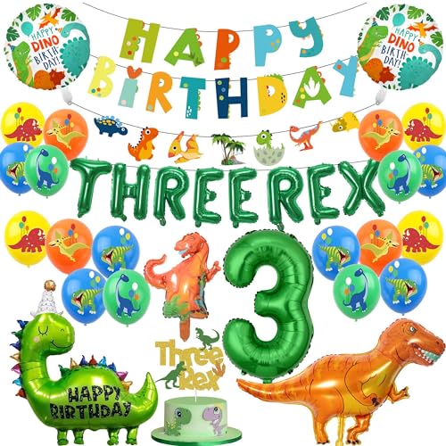 Dinosaurier 3. Geburtstag Dekorationen, Drei Rex Party Dekoration für Kinder Jungen, Dino Rex Folienballons Drei REX Cake Toppers Happy Birthday Banner Dinosaurier Motto Party Supplies Dinosaurier 3. Geburtstag Dekorationen, Drei Rex Party Dekoration für Kinder Jungen, Dino Rex Folienballons Drei REX Cake Toppers Happy Birthday Banner Dinosaurier Motto Party Supplies von FSADASY