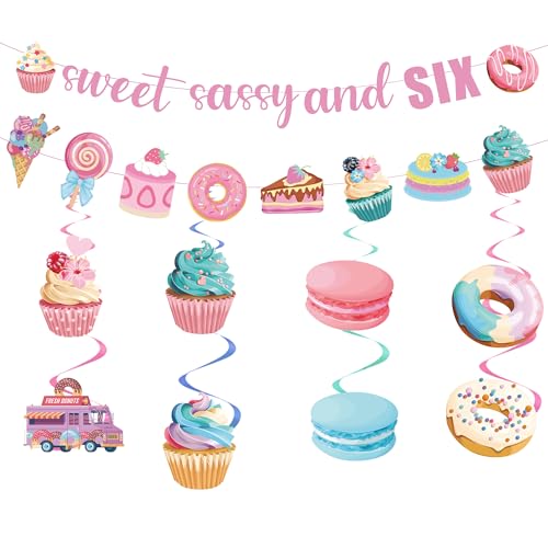 Donut 6. Geburtstag Party Dekorationen - 10 Stück rosa Donut Geburtstagsdekoration einschließlich Sweet Sassy und sechs Banner Eiscreme hängende Wirbel für Donut Süßigkeiten Mädchen 6 Jahre alt Donut 6. Geburtstag Party Dekorationen - 10 Stück rosa Donut Geburtstagsdekoration einschließlich Sweet Sassy und sechs Banner Eiscreme hängende Wirbel für Donut Süßigkeiten Mädchen 6 Jahre alt von FSADASY
