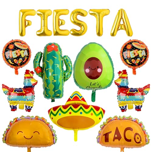 Fiesta-Luftballons für Fiesta-Party-Dekorationen, 14 Stück Cinco de Mayo Luftballons Taco Kaktus Lama Avocado Folienballons Mexikanische Party Papel Picado Banner für Fiesta Taco Luau Party Fiesta-Luftballons für Fiesta-Party-Dekorationen, 14 Stück Cinco de Mayo Luftballons Taco Kaktus Lama Avocado Folienballons Mexikanische Party Papel Picado Banner für Fiesta Taco Luau Party von FSADASY