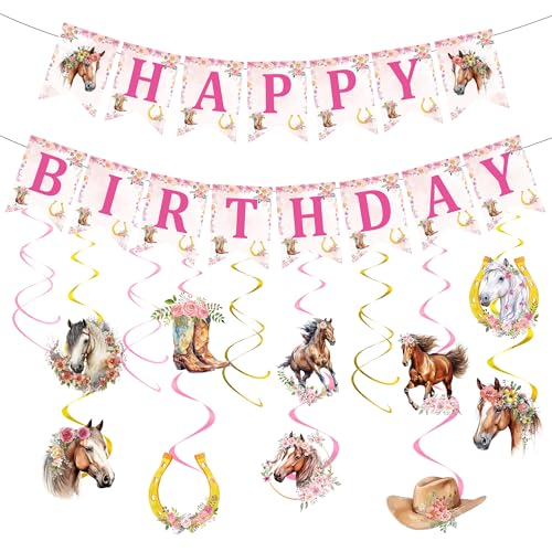 Pferde-Geburtstagsparty-Dekorationen, Banner – 18 Stück, Western-Party-Dekoration, einschließlich Happy Birthday-Banner, Girlande, Pferderennen, Cowboy-Hüte, hängende Wirbel für letzte Rodeo-Henne Pferde-Geburtstagsparty-Dekorationen, Banner – 18 Stück, Western-Party-Dekoration, einschließlich Happy Birthday-Banner, Girlande, Pferderennen, Cowboy-Hüte, hängende Wirbel für letzte Rodeo-Henne von FSADASY