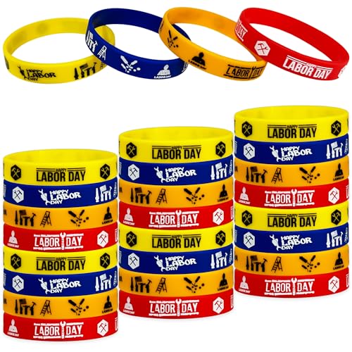 FSHANEE 24 Stück Happy Labor Day Gummi-Armbänder, Happy Labor Day, Partyzubehör, Party-Zubehör, Silikon-Armbänder, Party-Geschenke, Tütenfüller, Goodie-Bag-Sachen von FSHANEE