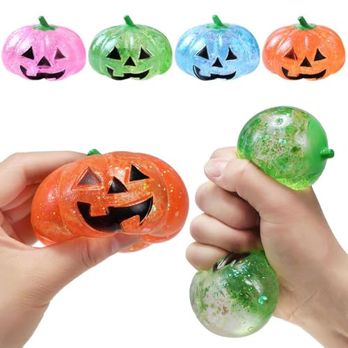 4 Stück Halloween Pumpkin Balls,Halloween Anti-Stress-Bälle, Squishy Kürbis-Entlüftungsball Zum Stressabbau für Erwachsene und Kinders (Multicolor) von FSLLWGWG