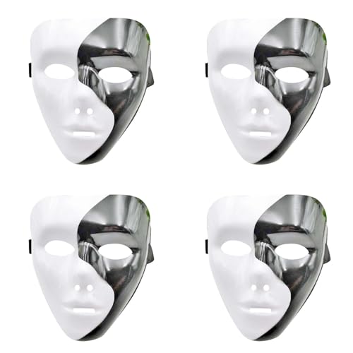 FSLLWGWG 4 Stücks Full Face Maske,Halloween Maske Vollgesichtsdekorationen Karneval Maskerade Vollgesicht für Frauen Männer Karneval für Erwachsene Halloween (Weiß) von FSLLWGWG