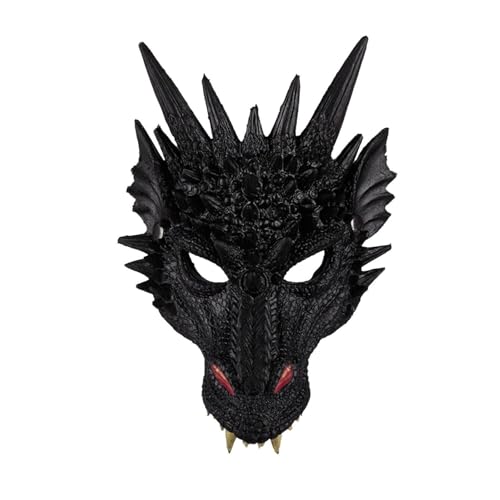FSLLWGWG Halloween 3D Drachenmaske Party Maske Tier Maskerade Maske Karneval Kostüm für Halloween Party dragon mask halloween masken (1, Schwarz) von FSLLWGWG