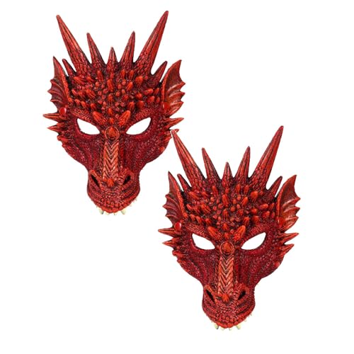 FSLLWGWG Halloween 3D Drachenmaske Party Maske Tier Maskerade Maske Karneval Kostüm für Halloween Party dragon mask halloween masken (2, Rot) von FSLLWGWG