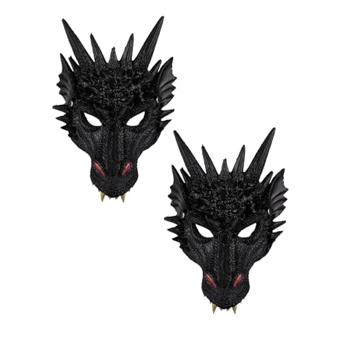 FSLLWGWG Halloween 3D Drachenmaske Party Maske Tier Maskerade Maske Karneval Kostüm für Halloween Party dragon mask halloween masken (2, Schwarz) von FSLLWGWG