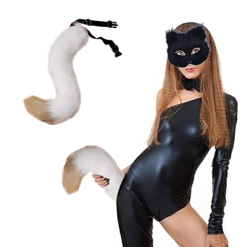 FSLLWGWG Halloween Kunstpelz Fuchsschwanz Kostüm Schwanz Erwachsene Kinders Cosplay Halloween Weihnachtsfeier Wolfsschwanz Rollenspiele (B) von FSLLWGWG