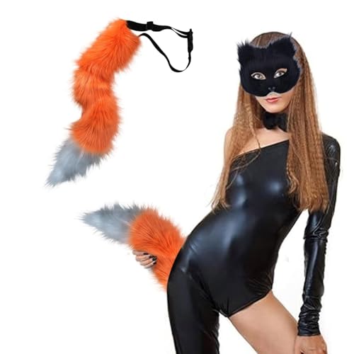 FSLLWGWG Halloween Kunstpelz Fuchsschwanz Kostüm Schwanz Erwachsene Kinders Cosplay Halloween Weihnachtsfeier Wolfsschwanz Rollenspiele (C) von FSLLWGWG