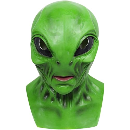 FSLLWGWG Halloween Maske,Alien Mask Mars Alien Mask Scary Realistic Face Aliens Maske Horror Novelty Monster Helmet Halloween Cosplay Costume Props (Grün) von FSLLWGWG