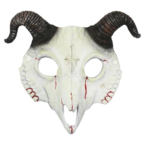FSLLWGWG Scary Gesicht Halloween Ziegen Horn Maske, Gruselige Maskenmaske, Halloween Headgear HorrorCosplay Maske, Halloween Gesichtsmaske Kopfbedeckung Kostümzubehör Geschenke (Grau) von FSLLWGWG