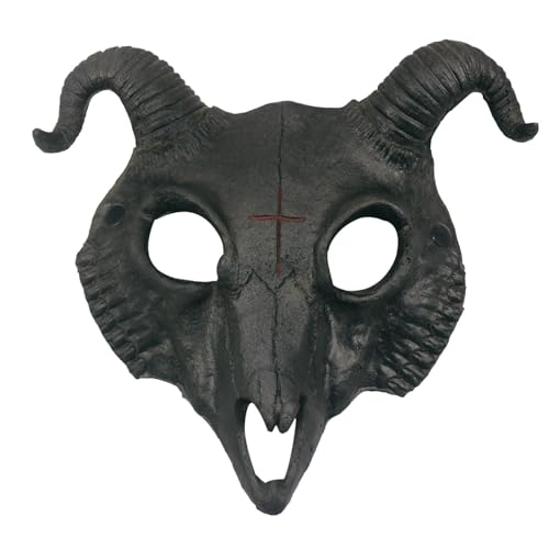 FSLLWGWG Scary Gesicht Halloween Ziegen Horn Maske, Gruselige Maskenmaske, Halloween Headgear HorrorCosplay Maske, Halloween Gesichtsmaske Kopfbedeckung Kostümzubehör Geschenke (Schwarz) von FSLLWGWG