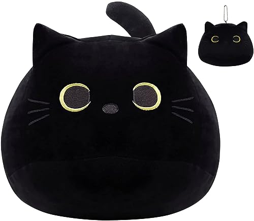 2Pcs Kawaii Cat Plush Toy, Black Fat Cat Pillow, Anime Plushies Stuffed, Adorable Hugging Sleeping Decoration for Kids Birthday Valentines (Fat) von FSRONGXI
