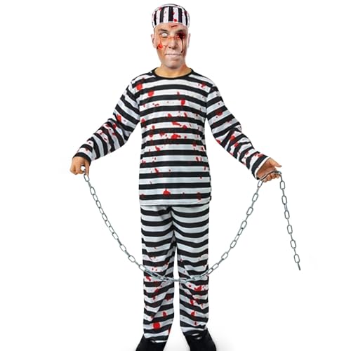 FSSPLJHYJ Halloween Zombie Sträfling Kostüm, Häftling in Handschellen, Schwarz-Weiß Gestreift (S) von FSSPLJHYJ