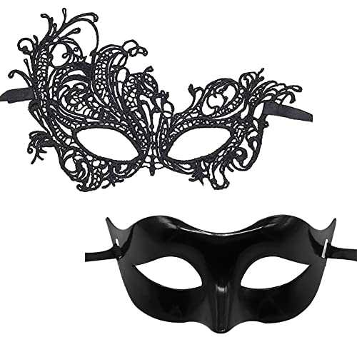 2 Stück Paare Masquerade Ball Masken Karneval Gothic Gesichtsmaske Schwarz Venezianische Maske Halloween Party Augenmaske für Frauen Männer von FSSTUD