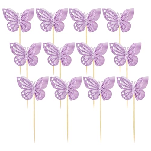 24 Stück glitzernde Schmetterling-Kuchenaufsätze, Papier-Schmetterling, Cupcake-Topper, niedliche Gebäckaufsätze, Babyparty, Cupcake-Zahnstocher, 3D-Schmetterlinge, Kuchendekorationen für Hochzeit von FSSTUD