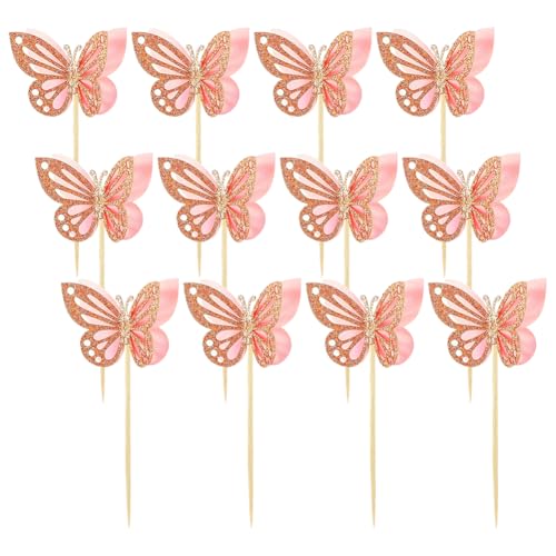 24 Stück glitzernde Schmetterling-Kuchenaufsätze, Papier-Schmetterling, Cupcake-Topper, niedliche Gebäckaufsätze, Babyparty, Cupcake-Zahnstocher, 3D-Schmetterlinge, Kuchendekorationen für Hochzeit von FSSTUD