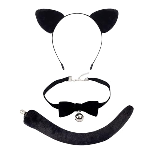 3-teiliges Katzen-Cosplay-Set, flauschige Katzenohren, Stirnband, Fliege, Glocke, Choker, Plüsch-Katzenschwanz, niedliche Tierohren, Kostüm-Set, Katzenmotiv-Kostüm, Zubehör für Frauen und Mädchen 3-teiliges Katzen-Cosplay-Set, flauschige Katzenohren, Stirnband, Fliege, Glocke, Choker, Plüsch-Katzenschwanz, niedliche Tierohren, Kostüm-Set, Katzenmotiv-Kostüm, Zubehör für Frauen und Mädchen von FSSTUD