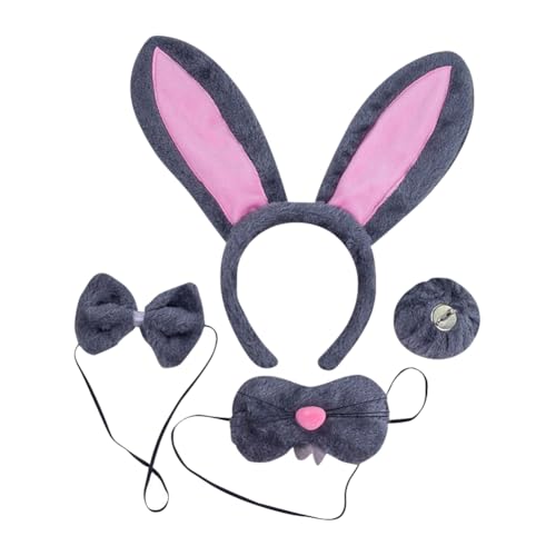 4 Pcs Bunny Ears Headband Bow Tie Tail and Nose Easter Bunny Costume Set Fluffy Rabbit Cosplay Hairband Plush Animal Fancy Dress Headband Carnival Party Head Band for Halloween von FSSTUD