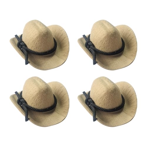 4 Stück Miniatur-Filz-Cowboyhüte, kleine Western-Party-Kappe, Puppenhut, niedlich, Stofftierhut, kleines Puppenhaus, Cowgirl-Hut, Beige 4 Stück Miniatur-Filz-Cowboyhüte, kleine Western-Party-Kappe, Puppenhut, niedlich, Stofftierhut, kleines Puppenhaus, Cowgirl-Hut, Beige von FSSTUD