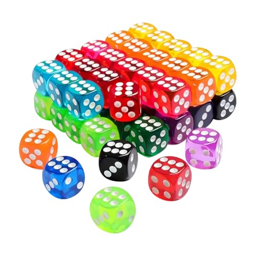 Bunte Spielwürfel, 14 mm, kleine Klassenzimmer-Würfel, Mathematik-Würfel, Rollenspiel-Würfel, Acryl, 6-seitige Würfel, Standardgröße, farbige Würfel für Tischspiele, 100 Stück von FSSTUD
