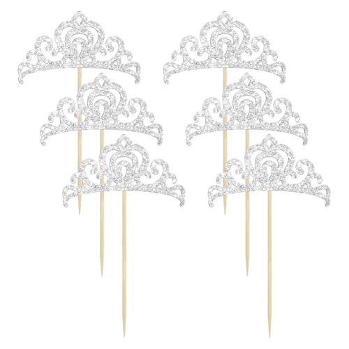 Cupcake-Topper mit Glitzerkrone, Prinzessinnen-Tiara, Kuchendekoration, Hochzeit, Party, Cupcake-Picks, glitzernde Dessert-Aufsatz, Babyparty, Kuchendekorationen für Geburtstagsparty, Silber, 50 Stück Cupcake-Topper mit Glitzerkrone, Prinzessinnen-Tiara, Kuchendekoration, Hochzeit, Party, Cupcake-Picks, glitzernde Dessert-Aufsatz, Babyparty, Kuchendekorationen für Geburtstagsparty, Silber, 50 Stück von FSSTUD