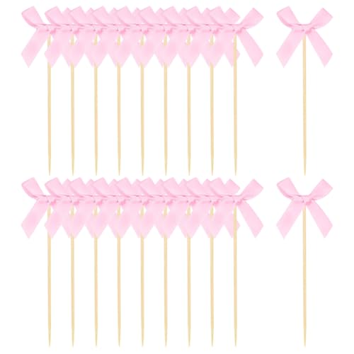 Cupcake-Topper mit Schleife, kleine Schleifen, Kuchendekoration, Schleifenform, Cupcake-Topper, Zahnstocher, Babyparty, Dessert, Kuchendekorationen für Hochzeit, Verlobung, Rosa, 50 Stück Cupcake-Topper mit Schleife, kleine Schleifen, Kuchendekoration, Schleifenform, Cupcake-Topper, Zahnstocher, Babyparty, Dessert, Kuchendekorationen für Hochzeit, Verlobung, Rosa, 50 Stück von FSSTUD