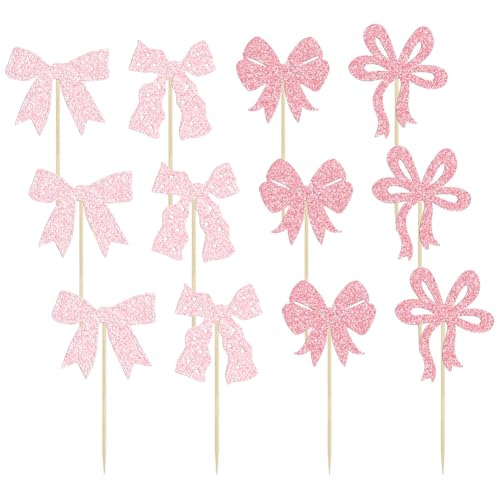Cupcake-Topper mit rosa Schleife, für Hochzeit, Geburtstag, Party, Schleife, Kuchendekoration, glitzernd, Valentinstag, Kuchen-Picks, Glitzer, Dessert, Kuchen, Picks, Brautparty, Cupcake-Dekorationen Cupcake-Topper mit rosa Schleife, für Hochzeit, Geburtstag, Party, Schleife, Kuchendekoration, glitzernd, Valentinstag, Kuchen-Picks, Glitzer, Dessert, Kuchen, Picks, Brautparty, Cupcake-Dekorationen von FSSTUD