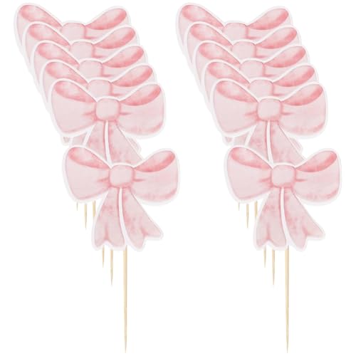 Cupcake-Topper mit rosa Schleife, niedliche Kuchendekoration, Brautparty, Cupcake-Picks, Hochzeit, Cocktail, Zahnstocher, niedliche Vorspeisen-Spieße, Schleife, Kuchendekoration für Cupcake-Topper mit rosa Schleife, niedliche Kuchendekoration, Brautparty, Cupcake-Picks, Hochzeit, Cocktail, Zahnstocher, niedliche Vorspeisen-Spieße, Schleife, Kuchendekoration für von FSSTUD