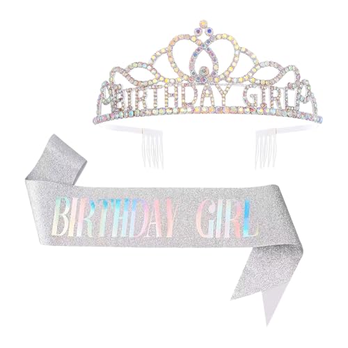 FSSTUD 2 Stück Bling Geburtstag Mädchen Krone Schärpe Set Prinzessin Strass Tiara Glitzer Geburtstag Party Schärpe Glänzende Kristall Krone Stirnband AB Kristall Haarschmuck für Frauen Mädchen FSSTUD 2 Stück Bling Geburtstag Mädchen Krone Schärpe Set Prinzessin Strass Tiara Glitzer Geburtstag Party Schärpe Glänzende Kristall Krone Stirnband AB Kristall Haarschmuck für Frauen Mädchen von FSSTUD