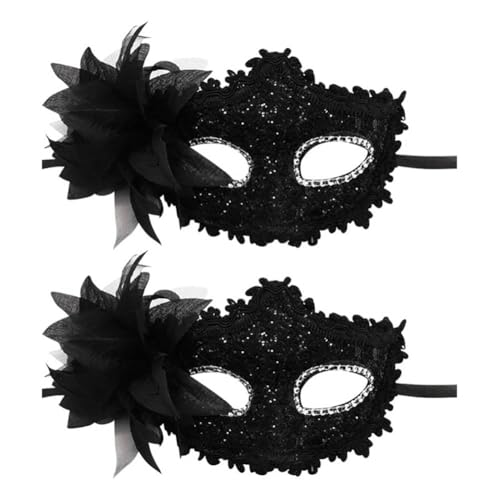 FSSTUD 2 Stück schwarze Maskenballmaske mit Federspitze, glänzende Pailletten, Ballmaske, Karneval, Party, Halloween, Karneval, Augenmaske mit Band für Damen und Herren FSSTUD 2 Stück schwarze Maskenballmaske mit Federspitze, glänzende Pailletten, Ballmaske, Karneval, Party, Halloween, Karneval, Augenmaske mit Band für Damen und Herren von FSSTUD