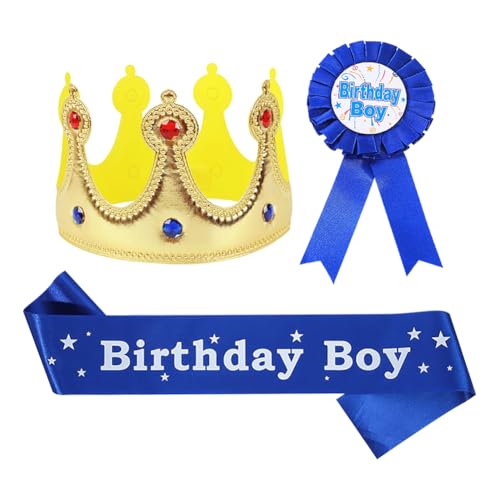 FSSTUD 3-teiliges Geburtstagskronen-Schärpen-Anstecknadel-Set, Prinz-Krone, Hut, Geburtstag, Junge, Anstecknadel und Schärpe, Königskronen, Kopfbedeckung, Jungen, Mottoparty, Foto-Requisiten FSSTUD 3-teiliges Geburtstagskronen-Schärpen-Anstecknadel-Set, Prinz-Krone, Hut, Geburtstag, Junge, Anstecknadel und Schärpe, Königskronen, Kopfbedeckung, Jungen, Mottoparty, Foto-Requisiten von FSSTUD