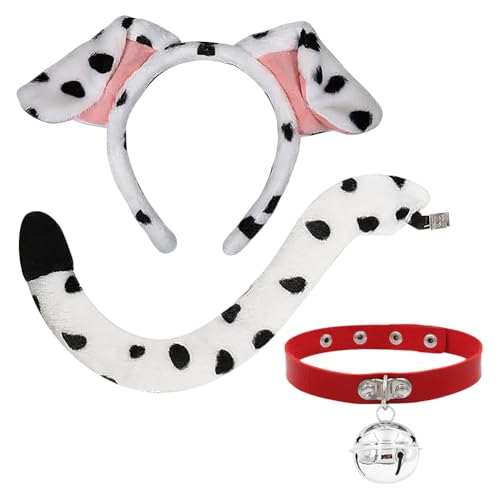 FSSTUD 3-teiliges süßes Dalmatiner-Kostüm-Set, Dalmatiner-Ohren, Stirnband, Hund, Cosplay, Halsband, Dalmatiner-Hundeschwanz, Plüschtierohren, Haarband, Tierverkleidungszubehör für Halloween-Party FSSTUD 3-teiliges süßes Dalmatiner-Kostüm-Set, Dalmatiner-Ohren, Stirnband, Hund, Cosplay, Halsband, Dalmatiner-Hundeschwanz, Plüschtierohren, Haarband, Tierverkleidungszubehör für Halloween-Party von FSSTUD