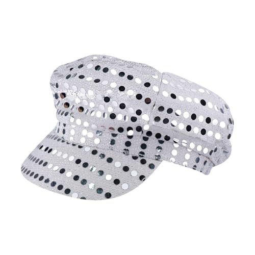FSSTUD Bling Pailletten Party Hut Uni Fasching Pailletten Kappe Glitzer 70er Jahre Stil Hut Retro Hippie Party Cap Kostüm Zubehör Silber von FSSTUD