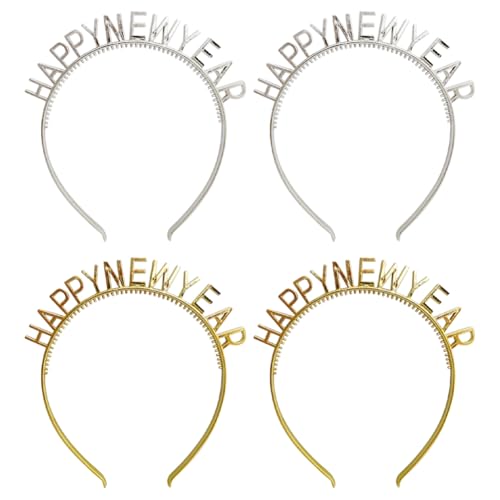 FSSTUD Diadem mit Aufschrift "Happy New Year", Silvester, Party, Kopfbedeckung, silberfarben, glitzerndes Haarband, Festival, dekoratives Haarreifen, Zubehör für Erwachsene und Frauen, 4 Stück FSSTUD Diadem mit Aufschrift "Happy New Year", Silvester, Party, Kopfbedeckung, silberfarben, glitzerndes Haarband, Festival, dekoratives Haarreifen, Zubehör für Erwachsene und Frauen, 4 Stück von FSSTUD