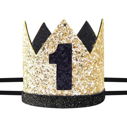 FSSTUD Glitzernder 1. Geburtstag Kronenhut glitzernder Erster Geburtstag Party Hut Kuchen Smash Foto Requisiten für ein Jahr alten Jungen Mädchen Golden und Schwarz FSSTUD Glitzernder 1. Geburtstag Kronenhut glitzernder Erster Geburtstag Party Hut Kuchen Smash Foto Requisiten für ein Jahr alten Jungen Mädchen Golden und Schwarz von FSSTUD
