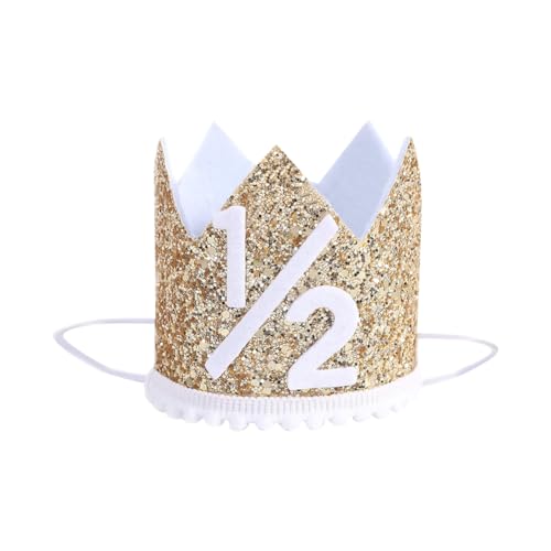 FSSTUD Halber Geburtstag Krone mit Glitzer - 6 Monate Geburtstag Hut & Party Foto Requisiten mit Gummiband für Jungen & Mädchen von FSSTUD
