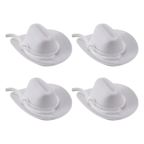 FSSTUD Miniatur-Cowboyhüte aus Filz, kleine Western-Partymütze, Puppenhut, niedlich, Stofftierhüte, kleines Puppenhaus, Cowgirl-Hut, weiß, 4 Stück FSSTUD Miniatur-Cowboyhüte aus Filz, kleine Western-Partymütze, Puppenhut, niedlich, Stofftierhüte, kleines Puppenhaus, Cowgirl-Hut, weiß, 4 Stück von FSSTUD
