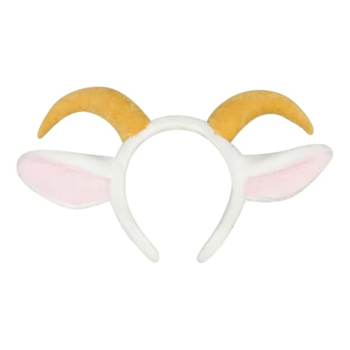 FSSTUD Tierhorn Ohr Stirnband Schafsohren Stirnband Schafhorn Haarband Weiche Ziegenohren Ziegenhorn Kopfbedeckung Niedliche Schafsohren Tier Cosplay Kostüm Zubehör für Halloween Geburtstag Party Weiß von FSSTUD