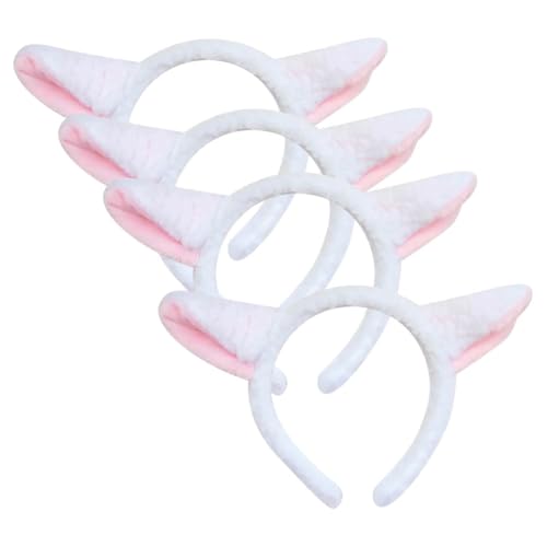 Flauschige Schafsohren-Haarbänder, Lammohren, Haarband, Kopfbedeckung, Halloween-Kostüm, Ziegenhaarband, Hoops, weiß-rosa, Tier-Stirnband, niedliches Kostüm, Haarschmuck für Erwachsene, 4 Stück Flauschige Schafsohren-Haarbänder, Lammohren, Haarband, Kopfbedeckung, Halloween-Kostüm, Ziegenhaarband, Hoops, weiß-rosa, Tier-Stirnband, niedliches Kostüm, Haarschmuck für Erwachsene, 4 Stück von FSSTUD