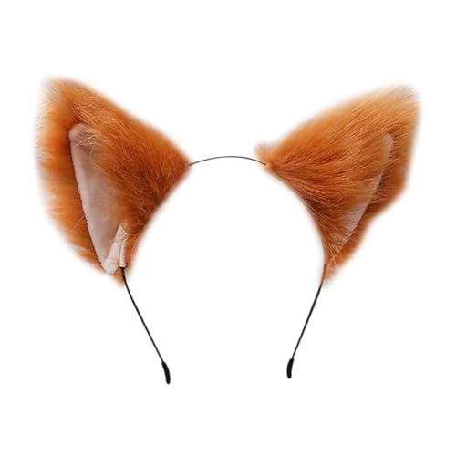 Kunstpelz Katze Fuchsohren Stirnband Katzenohren Tierohren Haarband Pelzig Niedlich Halloween Cosplay Haarreifen Kopfbedeckung Braun von FSSTUD