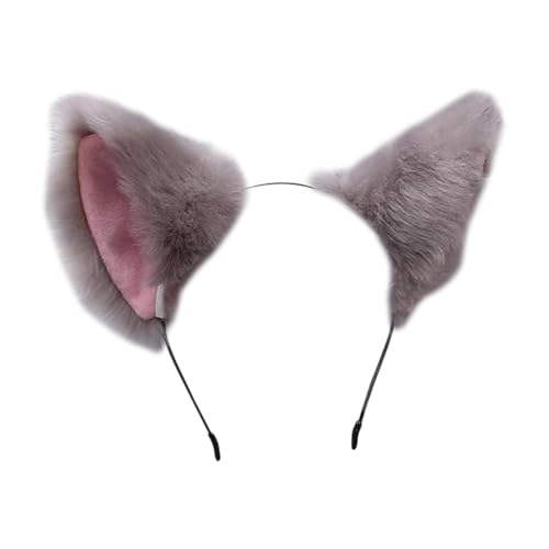 Kunstpelz Katze Fuchsohren Stirnband Katzenohren Tierohren Haarband Pelzig Niedlich Halloween Cosplay Haarreifen Kopfbedeckung Grau von FSSTUD