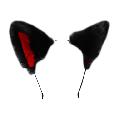 Kunstpelz Katzenohren Stirnband Fuchsohren Haarband für Halloween Cosplay Schwarz von FSSTUD