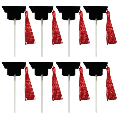 Mini-Cupcake-Topper mit Quaste, für Partys, Cupcake-Aufsätze, Congrats, Kuchendekoration, Tafelaufsatz, Dessert-Dekoration, Weinflaschenaufsatz, Hüte, Rot, 20 Stück von FSSTUD