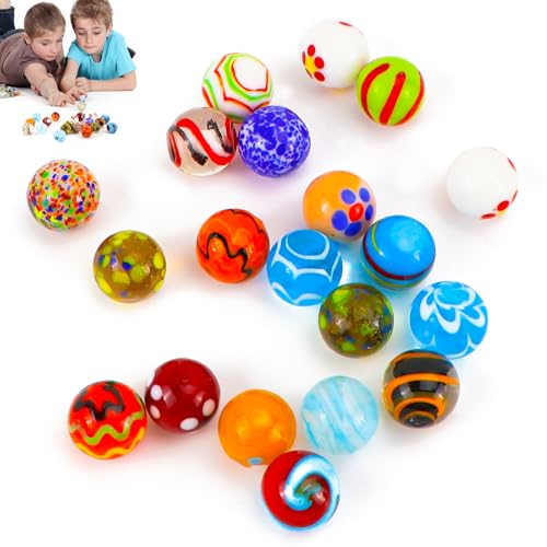 FSWWSF 20 Stück Glasmurmeln, Bunte Murmeln, Murmelspiel,16mm Murmeln Kinder, Transparent Handgefertigte Glasmurmeln Für Dekoration Oder Murmelspie von FSWWSF