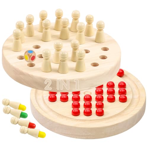FSWWSF Memory Schach Holz Doppelseitiges 2-in-1 Gedächtnisschach Set Vier Gewinnt und Solitaire Spiel Montessori Spielzeug ab 3 4 5 Jahre Kinder Lernspielzeug Memory Spiel (A) von FSWWSF