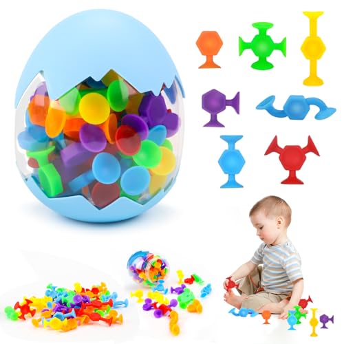 FSWWSF 48 Stück Saugnapf Spielzeug Kinder Silikon Badewannenspielzeug Montessori Ab 3 Jahre Reise Autismus Sensorik Bausteine von FSWWSF