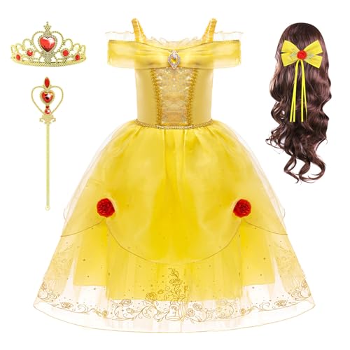 FStory&Winyee Belle Prinzesinnkleid für Mädchen Kinder Tutu Gelbes Kostüm Layered Off-Shoulder Kleider Baby Fancy Dress up für Geburtstagsparty Halloween Geschenk Verkleidung Cosplay, 150 FStory&Winyee Belle Prinzesinnkleid für Mädchen Kinder Tutu Gelbes Kostüm Layered Off-Shoulder Kleider Baby Fancy Dress up für Geburtstagsparty Halloween Geschenk Verkleidung Cosplay, 150 von FStory&Winyee