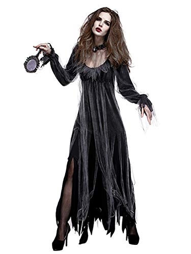 FStory&Winyee Damen Halloween Kostüm Erwachsene Horror Zombie Geist Braut Kostüm Gruselig Karneval Verkleidung Party Dämonen Kostüm Geisterbraut Kostüm Cosplay Kleid Schwarz von FStory&Winyee