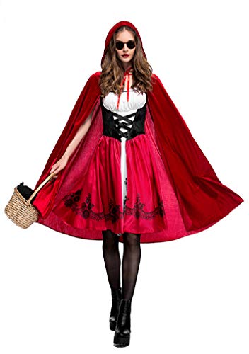 FStory&Winyee Damen Halloween Kostüm Rotkäppchen Kostüm mit Umhang, Karneval Verkleidung Party Nachtclub Kostüm Rot+schwarz+weiß, size: S von FStory&Winyee