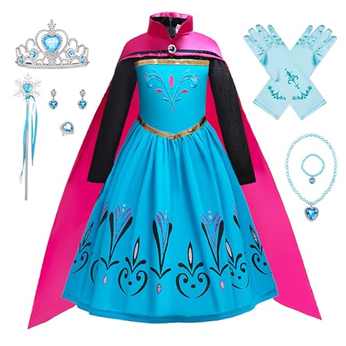 FStory&Winyee Karneval Verkleidung Mädchen Prinzessin Kostüm Kinder Karneval Kostüm Cosplay Kleid Eiskönigin Elsa Kostüm mit Umhang Fasching Kostüme Party Weihnachten Halloween,Blau B, 120 von FStory&Winyee